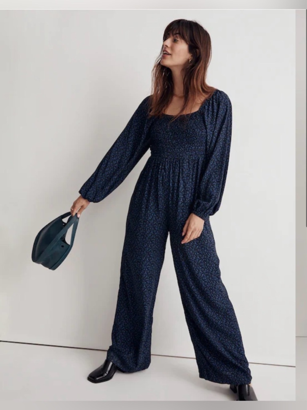 Madewell Lucie Tie-Back Long-Sleeve Jumpsuit in Carmine Floral Size 10